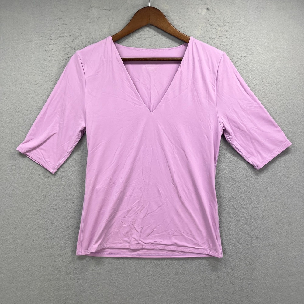 White House Black Market Top Womens Large Purple WHBM FORME V-Neck Minimalist